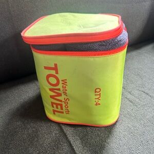 Water Sports Towel Set - Neon Yellow with Coral Trim